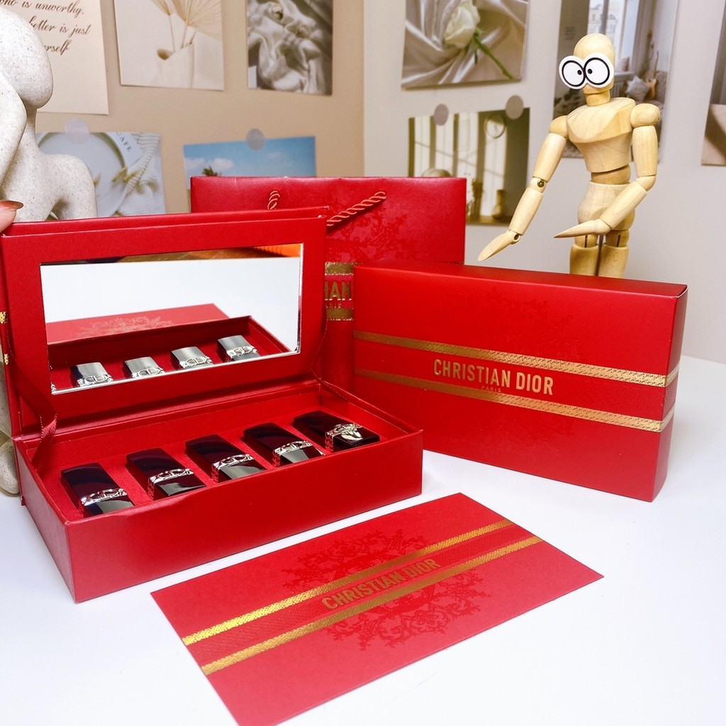 ร้อน สไตล์ พิเศษ/60 ปีมังกรปีใหม่ลิปสติกทองสีฟ้าตัวอย่างชุดห้าชิ้น!บรรจุ 1.5g x 5.สีเบอร์ 999 Velvet