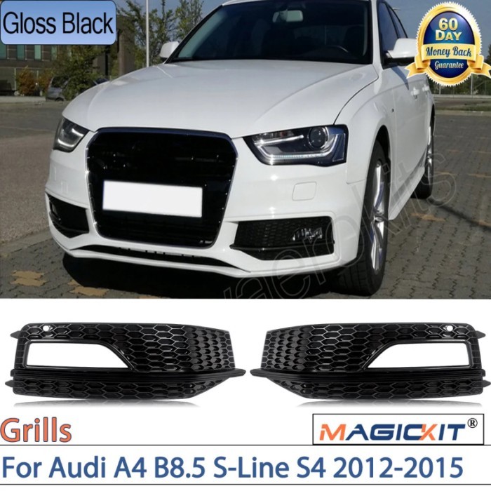 MAGICKIT For Audi A4 B8.5 S-Line S4 Model 2012-2015 All Black One Pair Fog Light Grille Cap CAR Acc