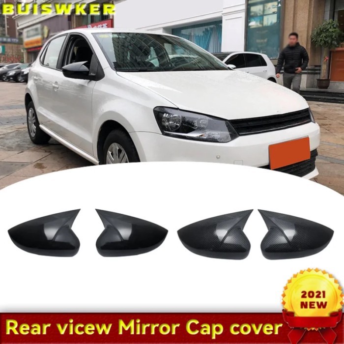 2x Glossy Black / Carbon Fiber Side Rearview Wing MIrror Covers For VW Polo Mk5 6R 6C 2009-2017 MIr