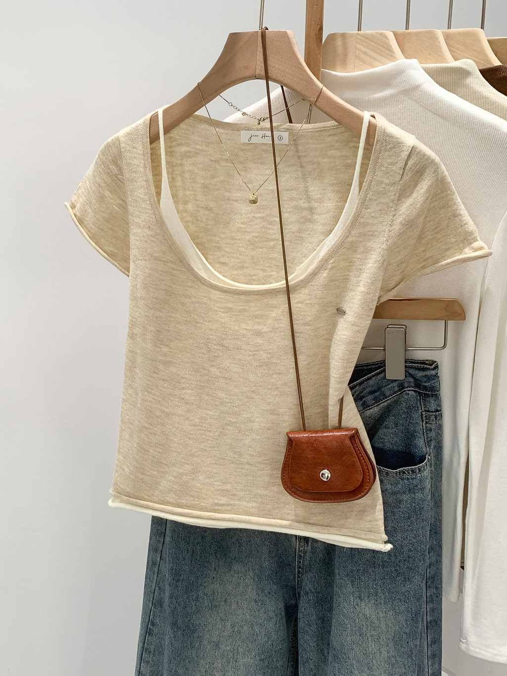 99287เสื้อยืดแขนสั้นสไตล์ U-Neck แบบ.slim-fit สำหรับใส่ลำลอง
