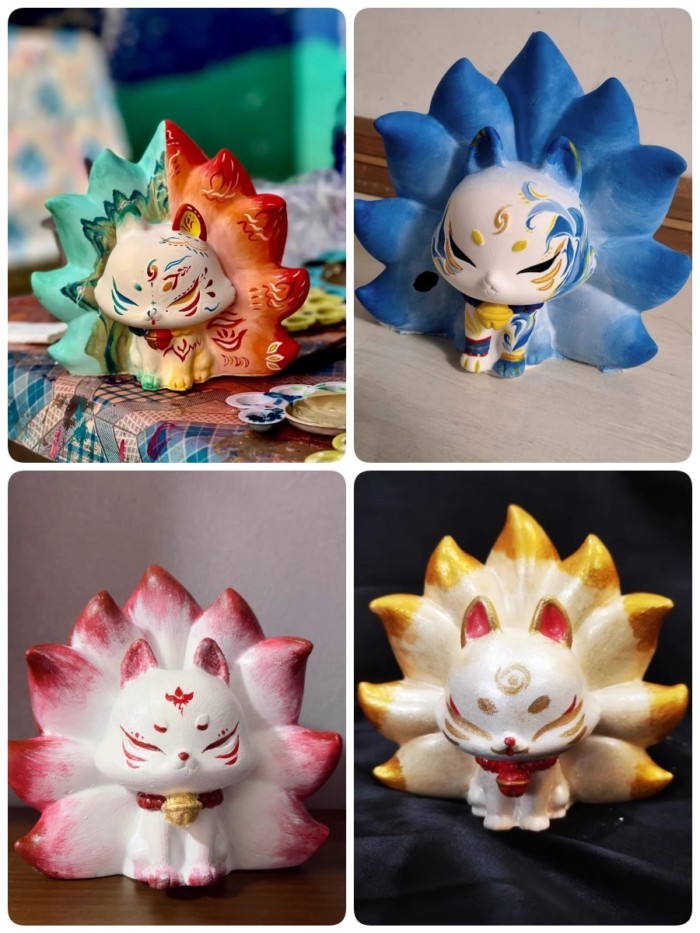 3D Nine-tailed Fox พลาสเตอร์ตุ๊กตาระบายสีแม่พิมพ์ตัวอ่อนสีขาว Diy ของเล่นมือวาด Graffiti เด็กการศึกษาภาพวาด
