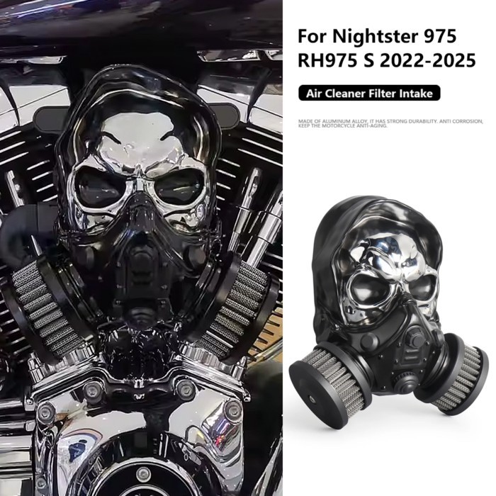 Motorcycle Skull High-Flow Air Filter Cleaner Intake System Black Accessories For Nightster 975 RH9