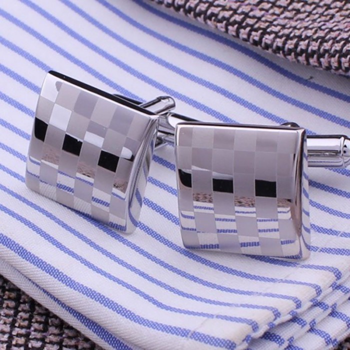 [กล่องของขวัญ] Silver Small Laser Cufflinks French Shirt Cuff Cufflinks Men Mens Cuff Nails