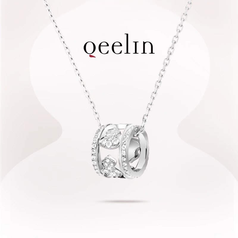 ♞,♘,♙สร้อยคอน้ําเต้าเพชรทอง 18K จากซีรีย์ Qeelin Wulu สีขาว พร้อมกล่อง