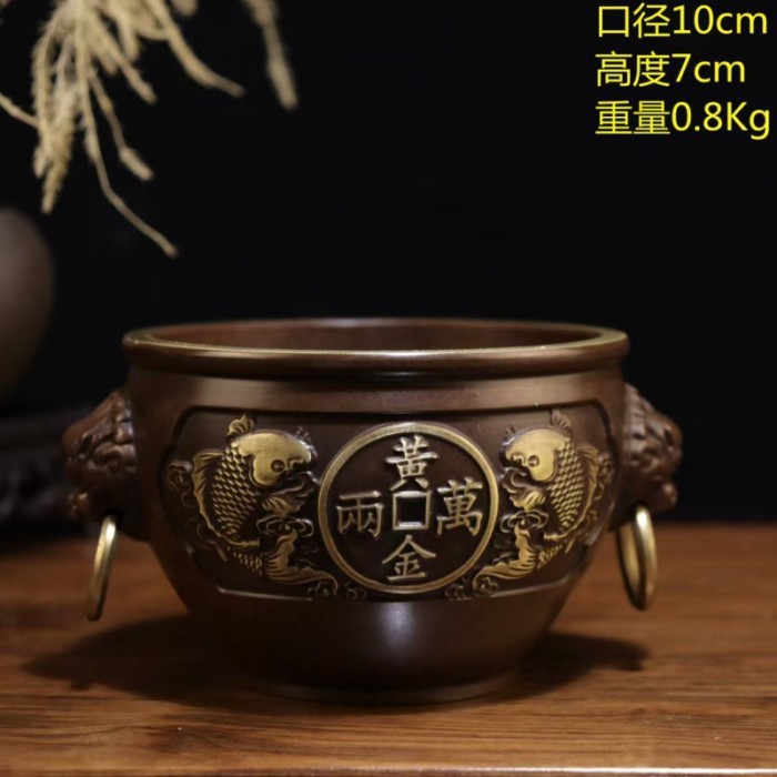 Brass Carved Binaural Joss-Stick Incense Burner Utensils Household Buddha For Indoor Worshi