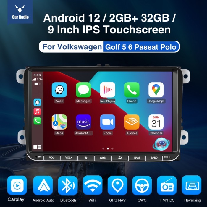 ESSGOO 9'' Android 2 Din Car Radio Stereo FM RDS Bluetooth WiFi GPS Navigation Autoradio For Volksw