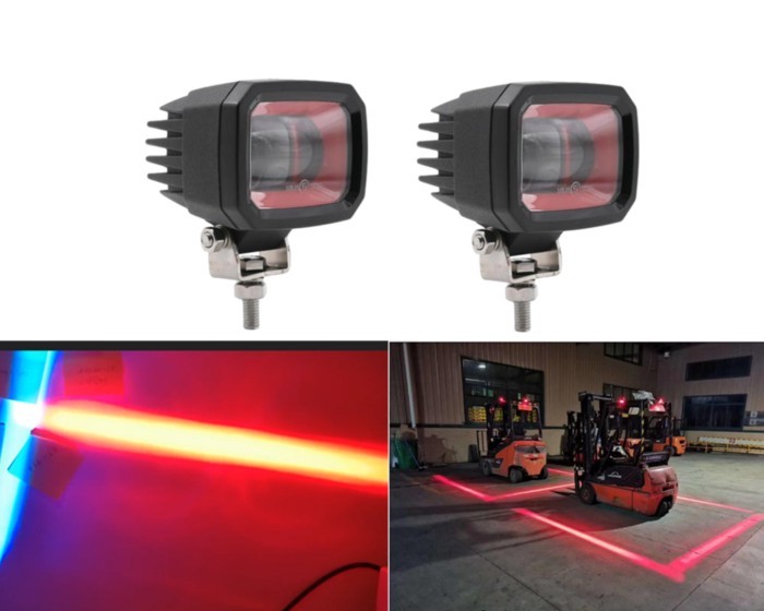 2pcs 3Inch 10-80v  E9 IP66 9W red Flood Beam LED Forklift safety line zone Red Danger zone LED fork