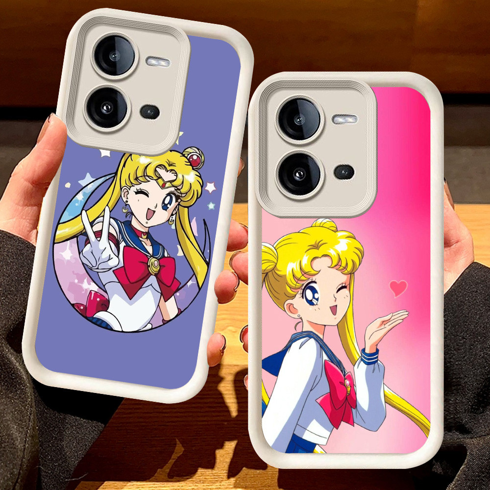 G-54 ปลอกเซเลอร์มูนสําหรับ VIVO Y28 Y28s V25 V25E Y17S สีดําและสีขาว