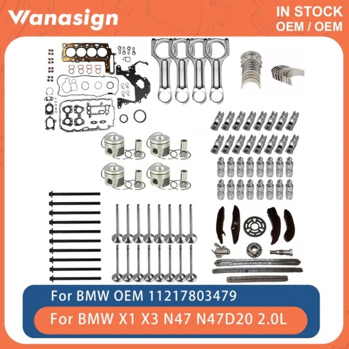 Engine Full Gasket Set Timing Chain Kit Bolt Piston W/ Ring Fit 2.0 L For BMW X1 X3 318d 520d N47 N
