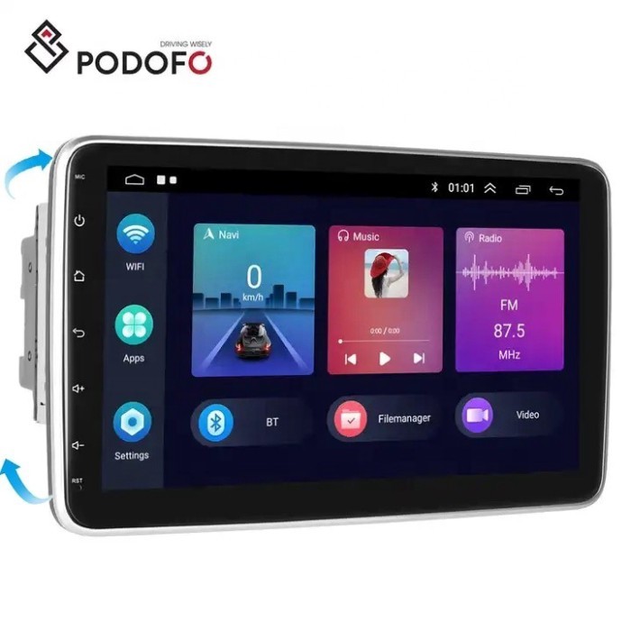 Podofo 10.1" Rotating Screen 2 Din Android 1+32/2+64GB Car Radio Stereo Autoradio Carplay Android A