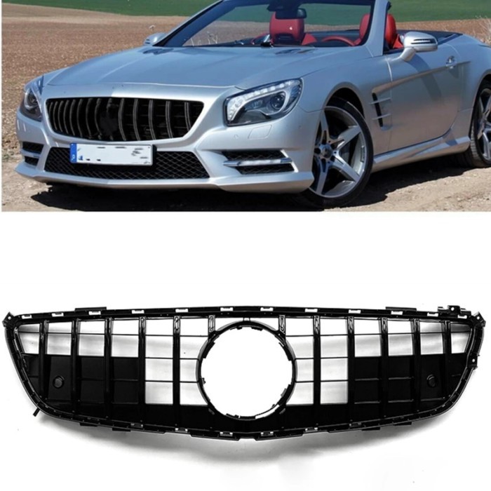 For Mercedes Benz R231 SL Class 2013-2016 SL400 SL500 GT Style Front Grill Grille Black/Silver Car