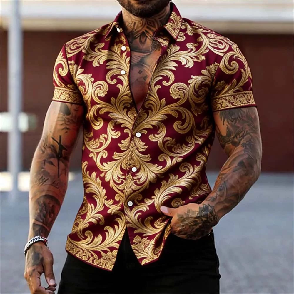 เสื้อลายดอกสำหรับผู้ชายแขนสั้น ดีไซน์ลายพิมพ์ดอกชบาสีชมพู thumbnail 6