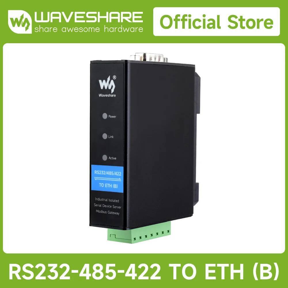 Waveshare Rail-Mount Serial Server, RS232/485/422 To RJ45 Ethernet Module, TCP/IP To serial, Modbus 