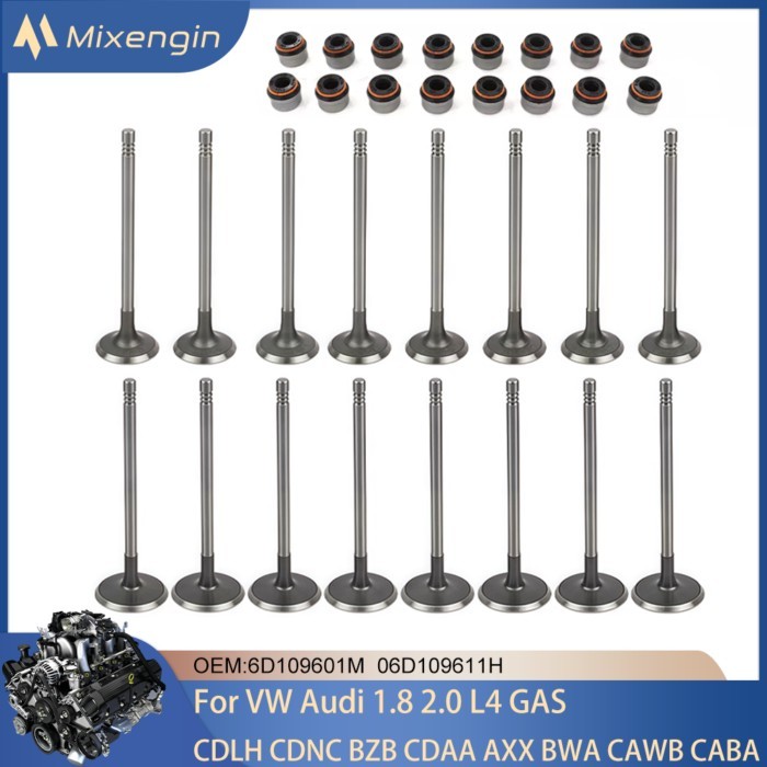 16PCS Engine Intake Exhaust Valve & oil seal Kit Fit 1.8 2.0 L T L4 GAS EA888 For VW Tiguan Jetta P