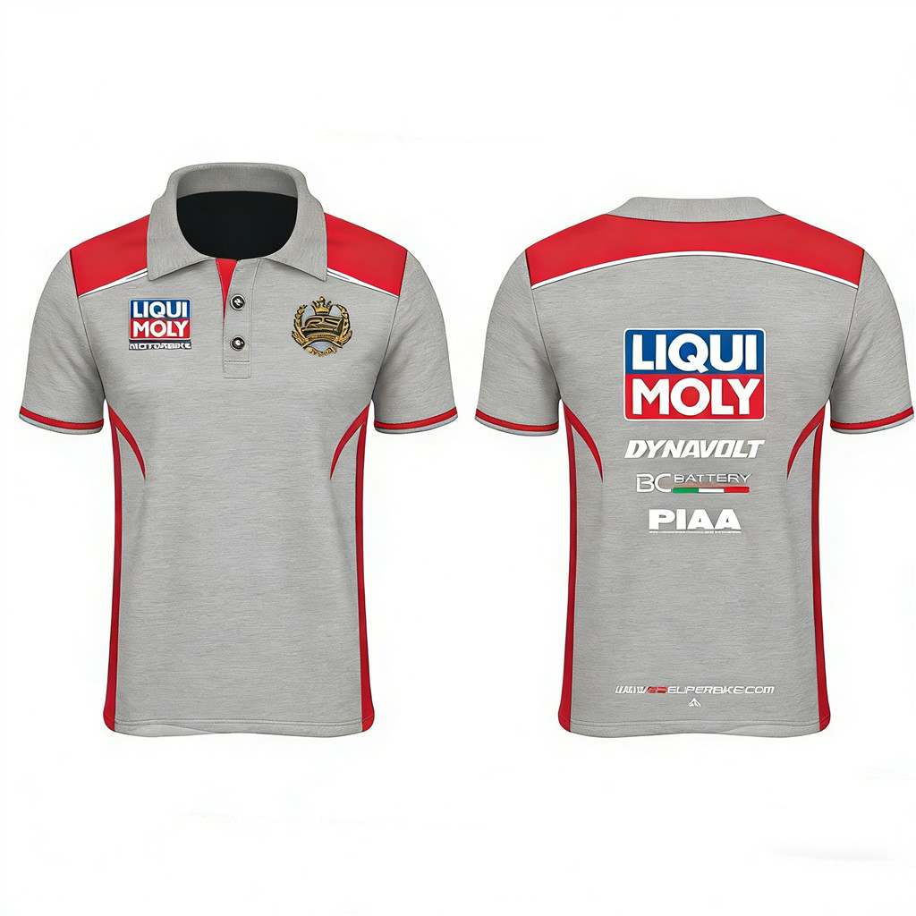 เสื้อโปโล RS Motorsports Racing Performance ลายบล็อกสีดำ-แดง พร้อมโลโก้มัลติสปอนเซอร์ แห้งไว