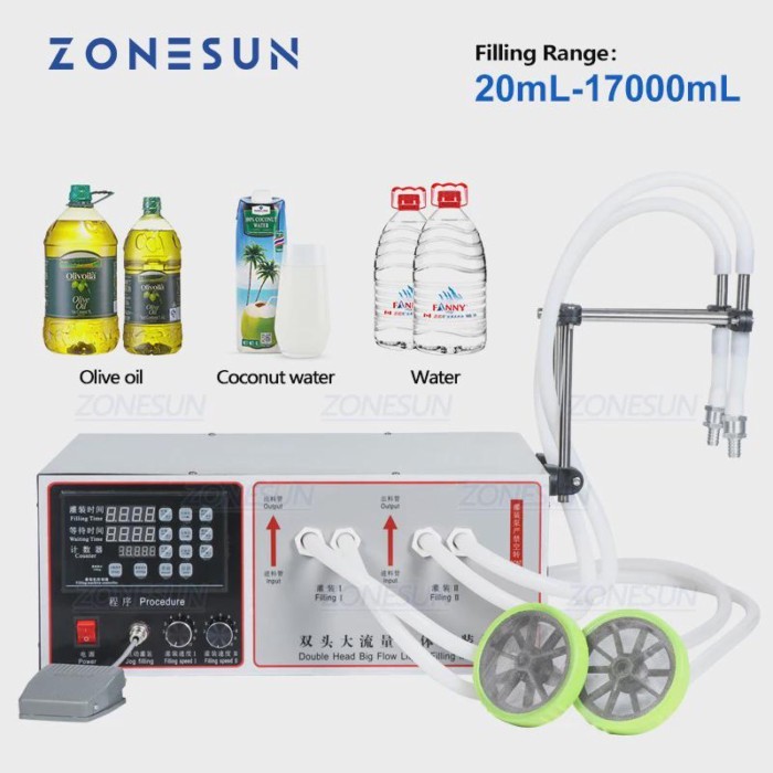 ZONESUN ZS-GFK17B 2-head Liquid Filling Machine Semi-auto Bottle Filler Packing Machine for Water P