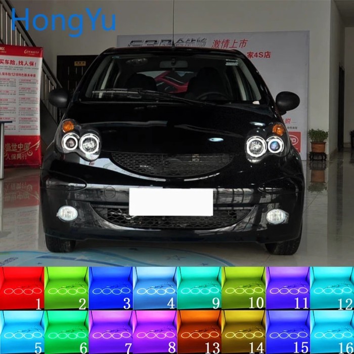 Latest Headlight Multi-color RGB LED Angel Eyes Halo Ring Eye DRL RF Remote Control for BYD F0 F1 2