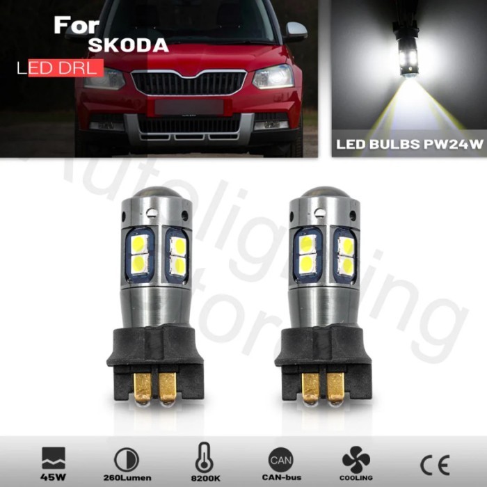 2pcs DRL Lamp Bulbs For Skoda Yeti Audi Q2 2016 2017 White PW24W PW16W PWY24W LED Daytime Running L