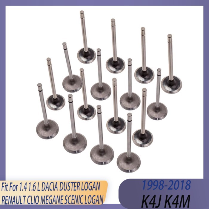 16pcs Engine Intake & Exhaust Valve Kit Fit 1.4 1.6 L K4J K4M GAS 98-18 For DACIA DUSTER LOGAN RENA