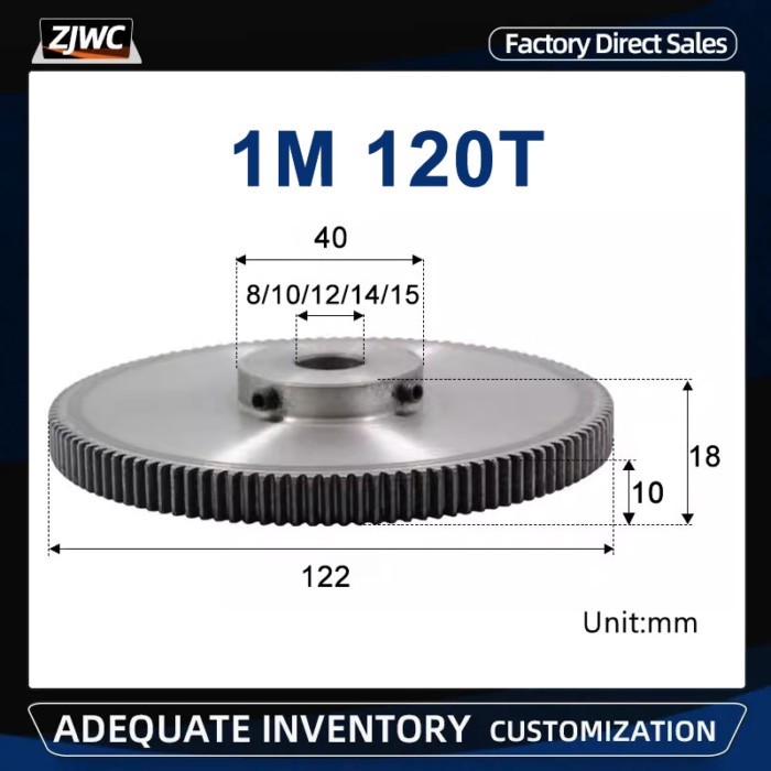 1Pc 1M 120T Spur Gear Bore 8mm 10mm 12mm 14mm 15mm Motor Gears 1 Mod 120 Teeth Low 45# Steel Materi