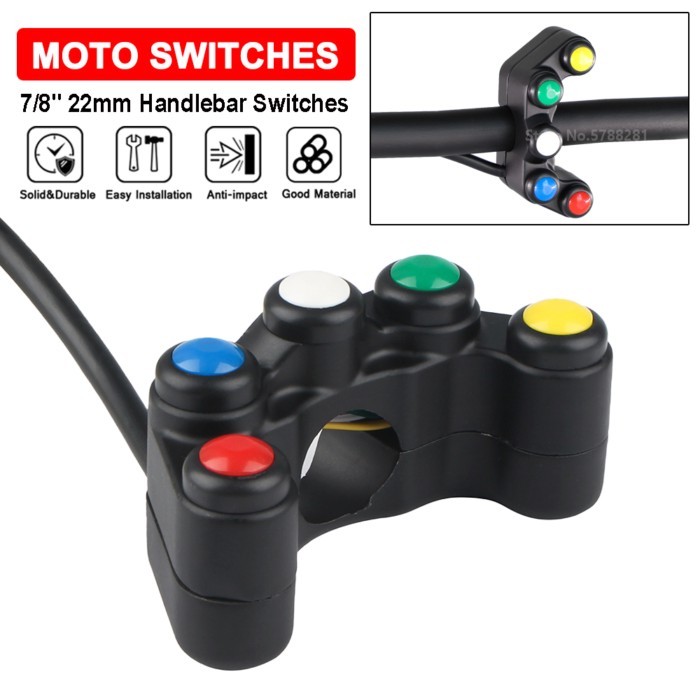 Universal 5 button Motorcycle Switches Assembly Headlight Fog Lamp Horn Turn Signal 7/8" 22mm Handl