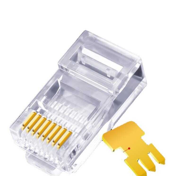 Super Six Type RJ45 Through Hole 8P8C Perforated cat6 หัวคริสตัลเคลือบทองทองแดงบริสุทธิ์ Unshielded 