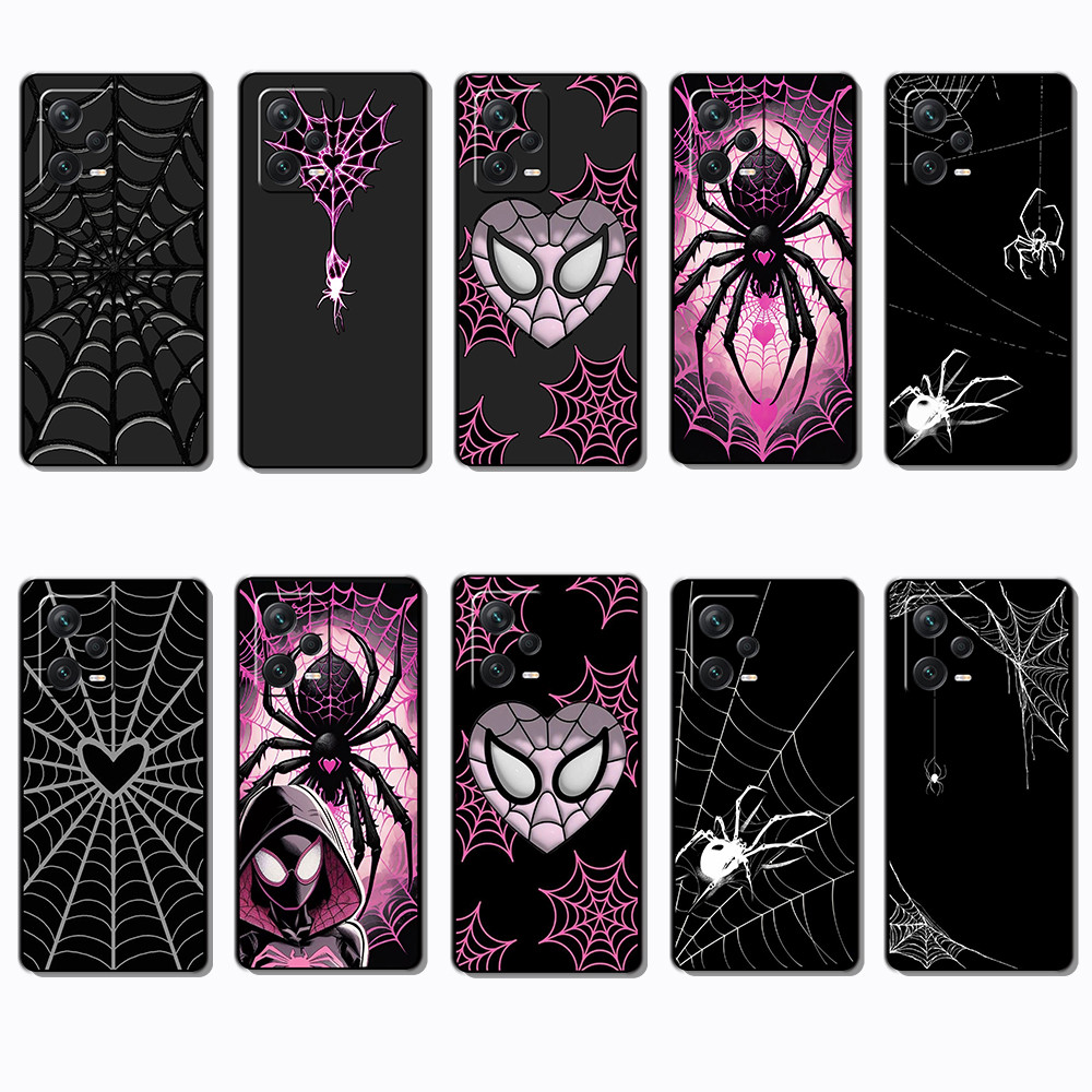 สําหรับ Xiaomi Poco M4 M5S F2 F3 F4 F5 X4 GT Pro spider web กรอบสีดํายืดหยุ่น TPU Soft Case | กันรอย
