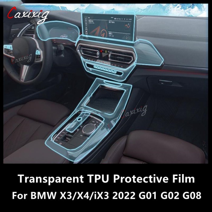 For BMW X3/X4/iX3 2022 G01 G02 G08 Car Interior Center Console Transparent TPU Protective Film Anti