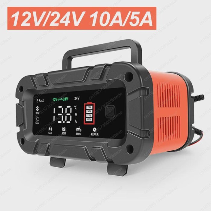 10A/6A/5A Fully Automatic Battery Charger 12V/24V Car Motorcycle Level 7 Charging Pulse Repair for