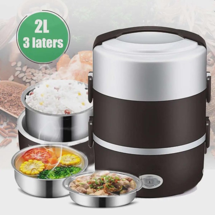3 Layer 2L Portable Lunch Box Mini Electric Rice Cooker Steamer Meal Thermal Heating Automatic Food