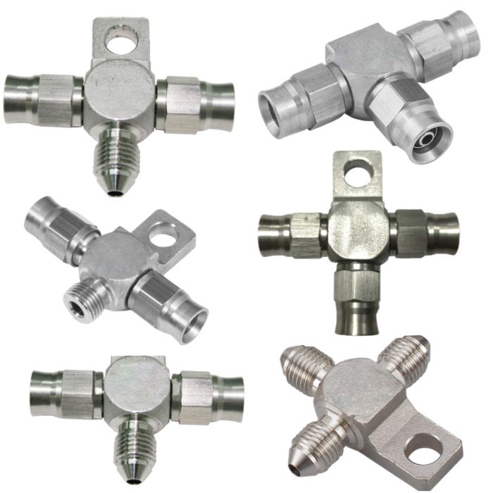 Stainless Steel Male/ Female AN3 3AN 3/8x24 Brake Line T Tee Block Fittings Adapter  with Mount Tab