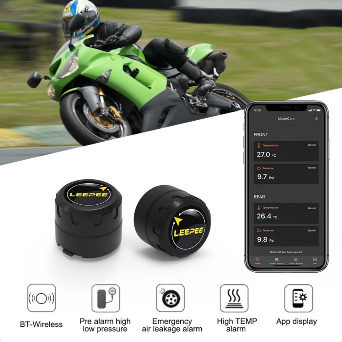 Android/IOS Motorcycle TPMS With 2 External Sensors Bluetooth 4.0 5.0 Compatible General Tire Press