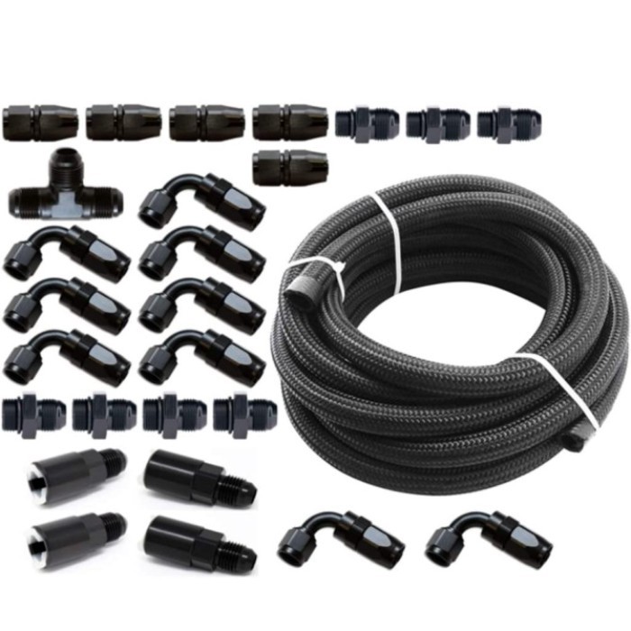 Haofa 6an an6 black braided fuel line hose fitting adapter kit for -6  FPR/Flex Fuel Fits WRX 02-14