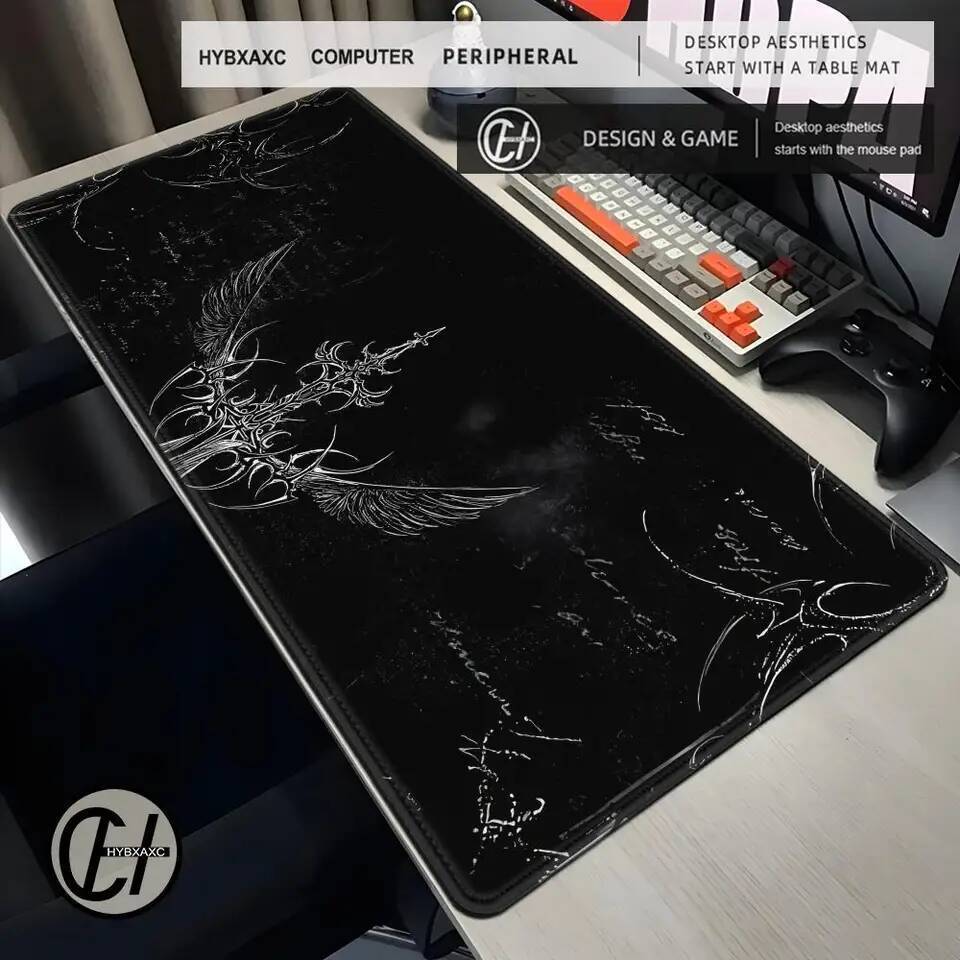 Cool Sword Art Design แผ่นรองเมาส์ยางกันลื่นขนาดใหญ่ XXL Gothic สัญลักษณ์สีดําอุปกรณ์เสริมสําหรับเล่นเกมคอมพิวเตอร์คีย์บอร์ด