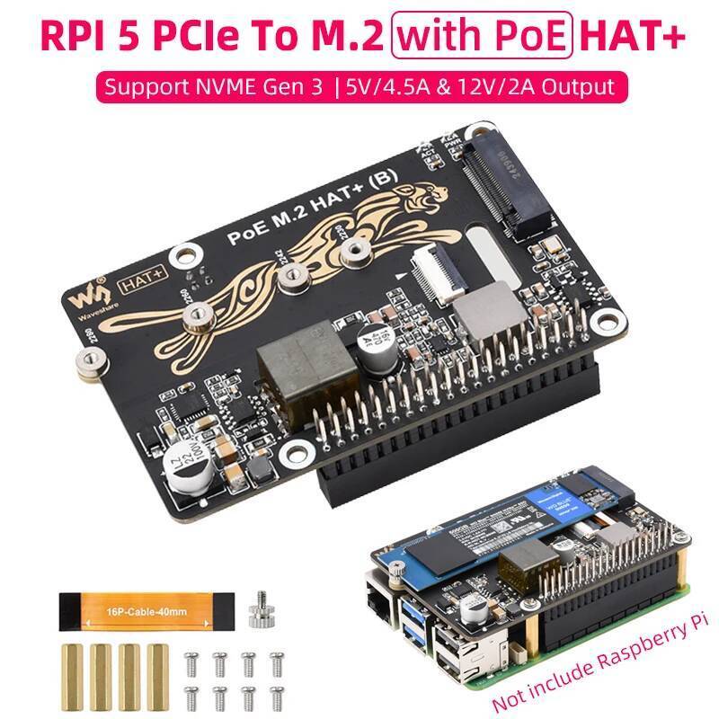 Raspberry Pi 5 PCIe To M.2 พร้อม PoE HAT (B) รองรับ NVMe Protocol M.2 Solid State Drive High-speed R