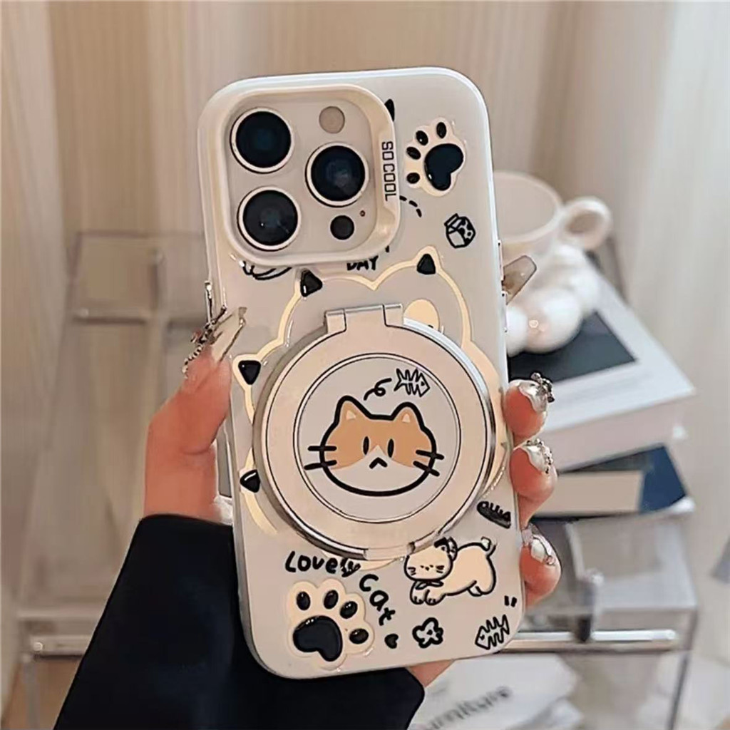 สําหรับ OPPO Reno 15F 15 14 14F 13F 12F 13 12 11 10 Pro 11F แมวน่ารัก paw เคสโทรศัพท์กันกระแทก 360° ขาตั้งแหวน
