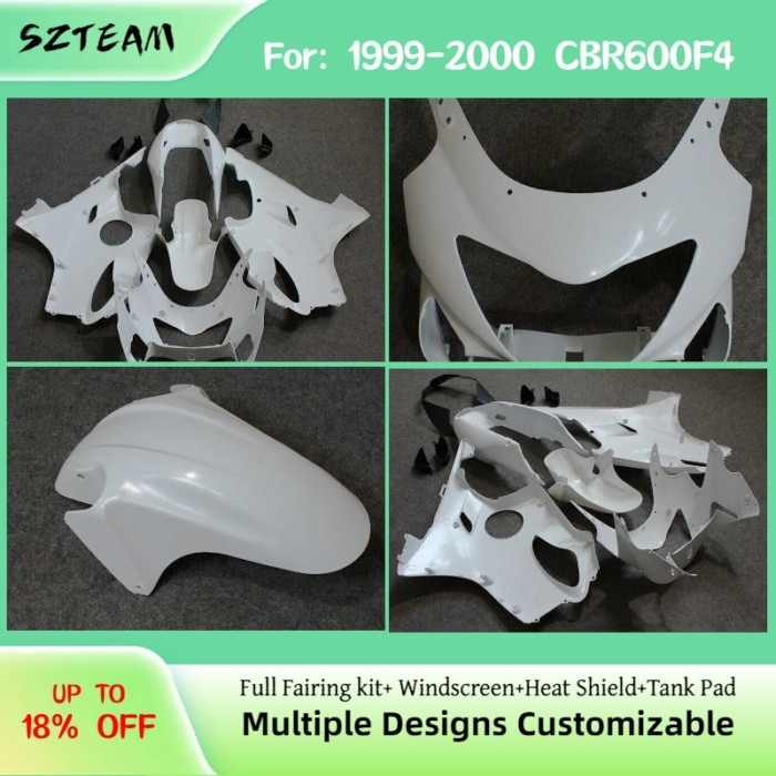For HONDA CBR600F4 1999 2000 ABS Plastic Motorcycle Fairings CBR 600F4 99 00 Unpainted Aftermaket I