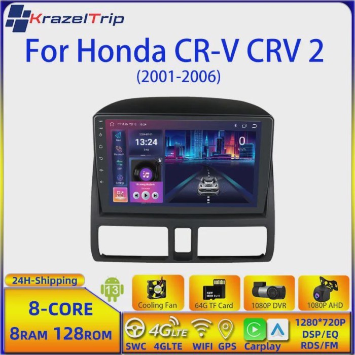 8 Core Car Radio for Honda CR-V CRV 2 2001 - 2006 Carplay Android Auto GPS 4G Wifi Navigation 2 Din