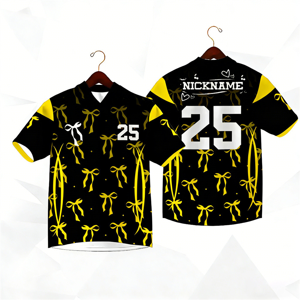 Free Custome Street Style Jersey Unisex แขนสั้น V คอจํานวนพิมพ์ผู้หญิงโบว์เสื้อยืด Plus ขนาด Coquett