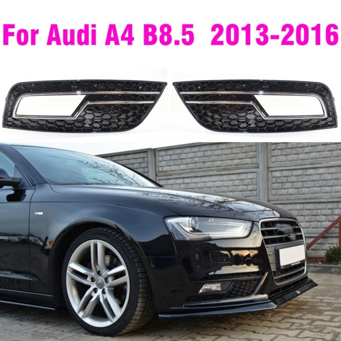 Chrome Black Honeycomb Mesh Car Front Bumper Fog Light Grille Cover For Audi  A4 B8.5 Standard Edit