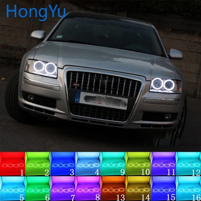 Latest Headlight Multi-color RGB LED Angel Eyes  Ring Eye DRL RF Remote Control for Audi A8 S8 2004