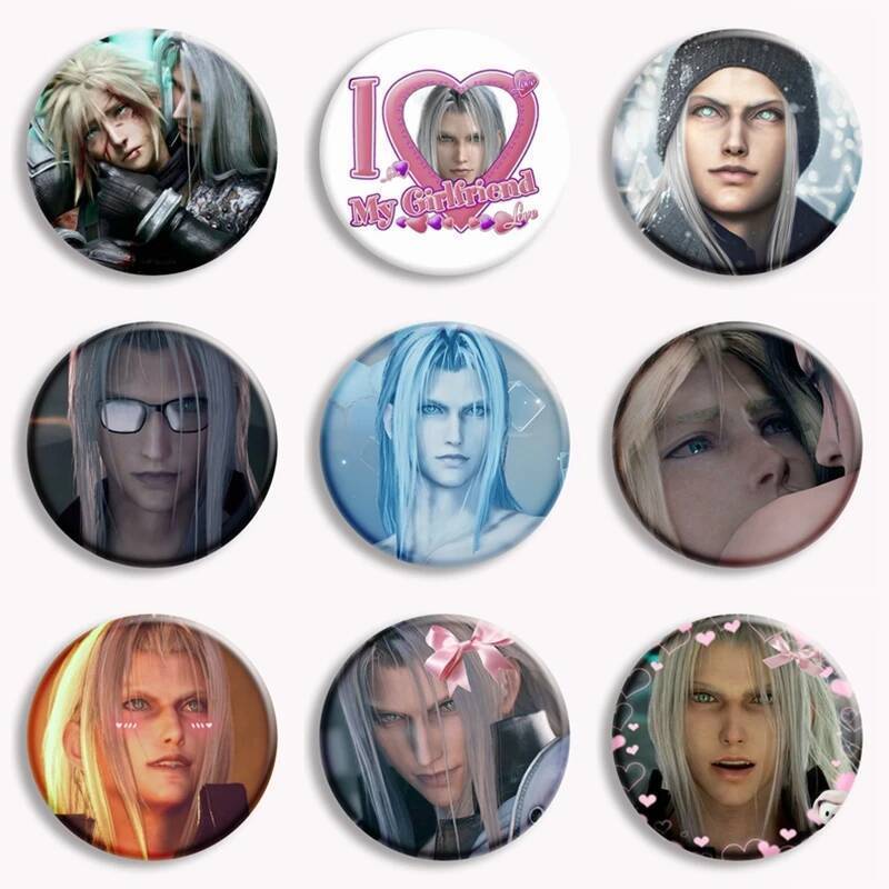 เข็มกลัดและป้ายกระเป๋า FFVII Sephiroth แบบซอฟท์ปุ่ม สำหรับเพื่อนหรือของขวัญFunny Fanbow Meme