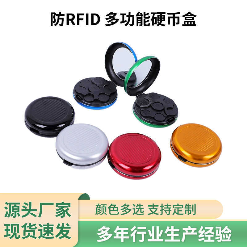 Euro Coin Box Storage Box with Mirror Travel Portable Aluminium Alloy Round Euro Coin Purse