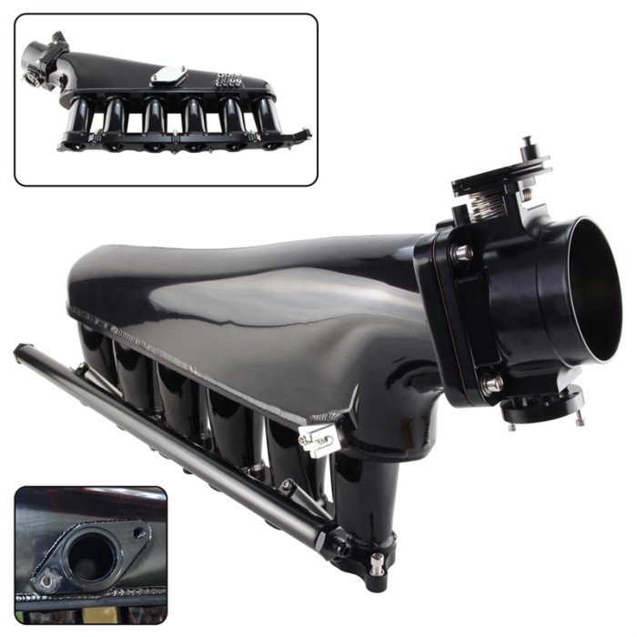 Black/SIlver High-Flow Intake Manifold w/Fuel Rail 90mm Throttle Kit For Toyota Supra Chaser 2JZ-GE