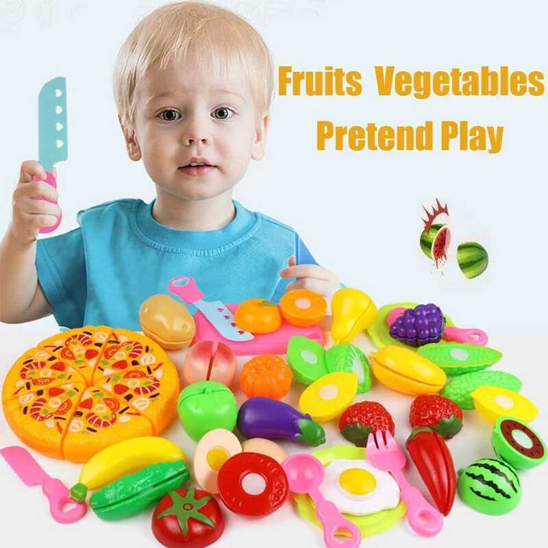 C Eduional Toy Plastic Kitchen Toy Set Cut Fruit Vegetable Pizza Food Play House Simulation Toys Pr