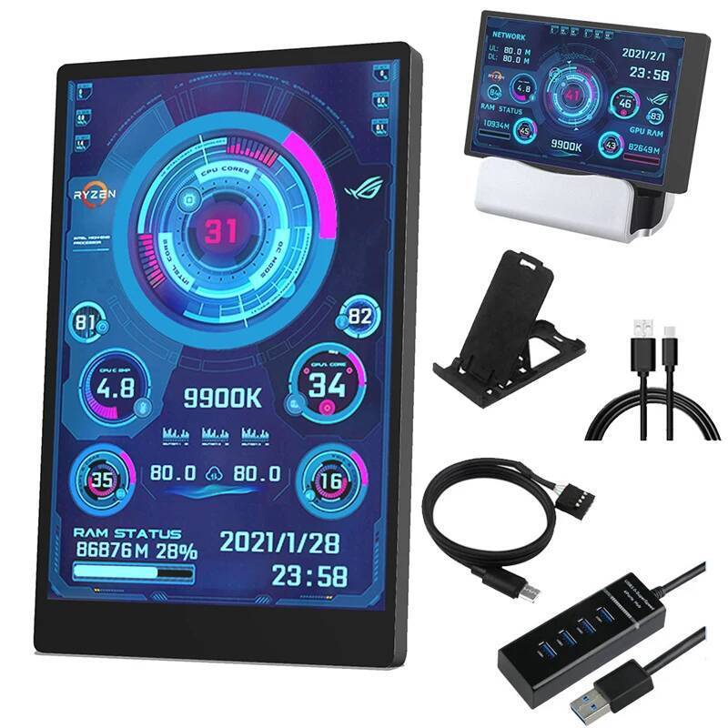 3.5 นิ้ว IPS TYPE-C หน้าจอรอง 328*480 จอคอมพิวเตอร์ CPU GPU RAM HDD USB Display Holder Case LCD ได้อ