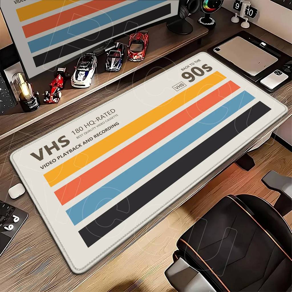 VHS Retro แผ่นรองเมาส์ขนาดใหญ่ 120x60 ซม.คอมพิวเตอร์ Mousepad Minimalism โต๊ะ Pad XXXL Stitch Edge คีย์บอร์ด Gaming Speed Mice พรม
