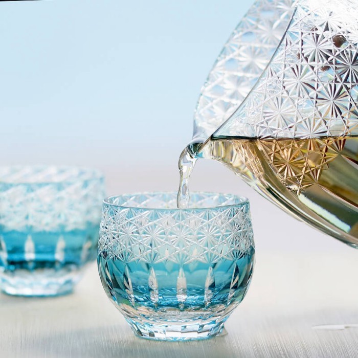 Japanese Edo Kiriko Hand Carved Sake Cup Dining Glass Glass for Home