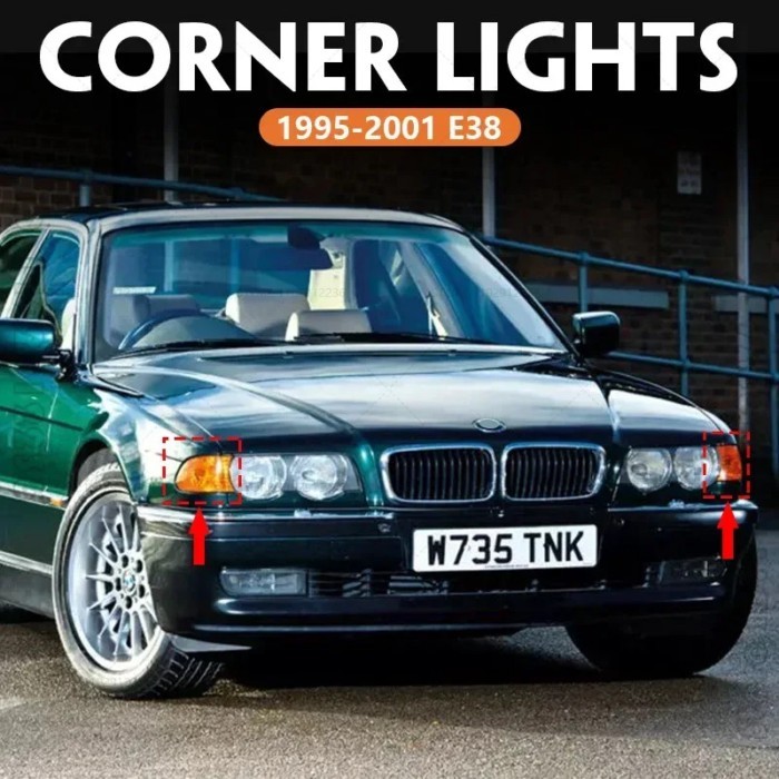 for 1995-2001 E38 BMW 740i 740iL 740iLP 750iL Front Turn Signal Corner Lights Parking Lamps (No Bul