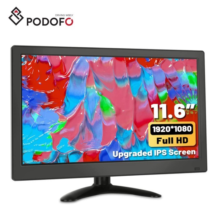 Podofo 11.6 Inch IPS Full HD 1920*1080 Car Monitor Portable CCTV Monitors Screen Display with AV/VG